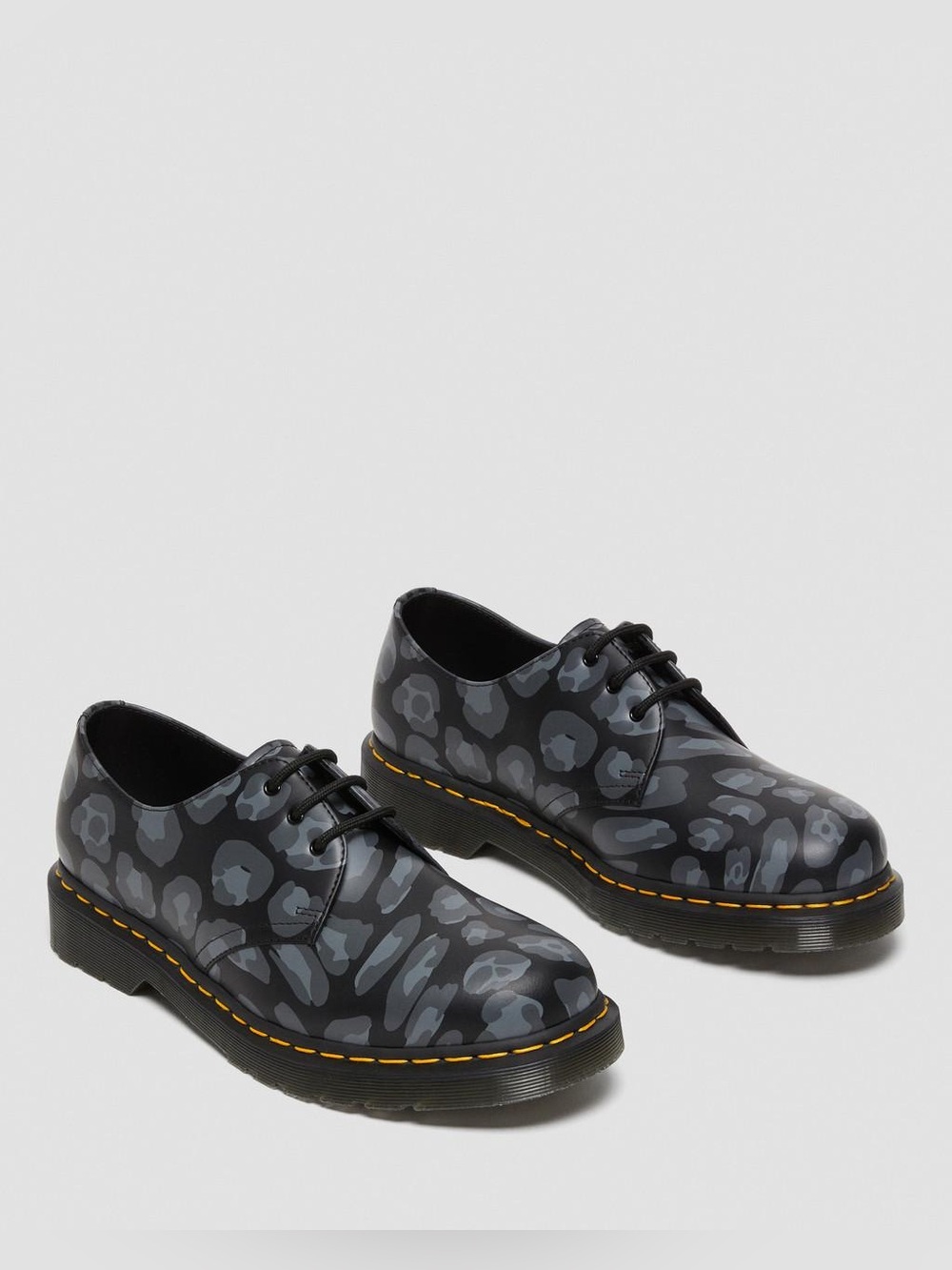Dr. Martens Black & Gray Leopard Print 3-Eye Derby Shoes